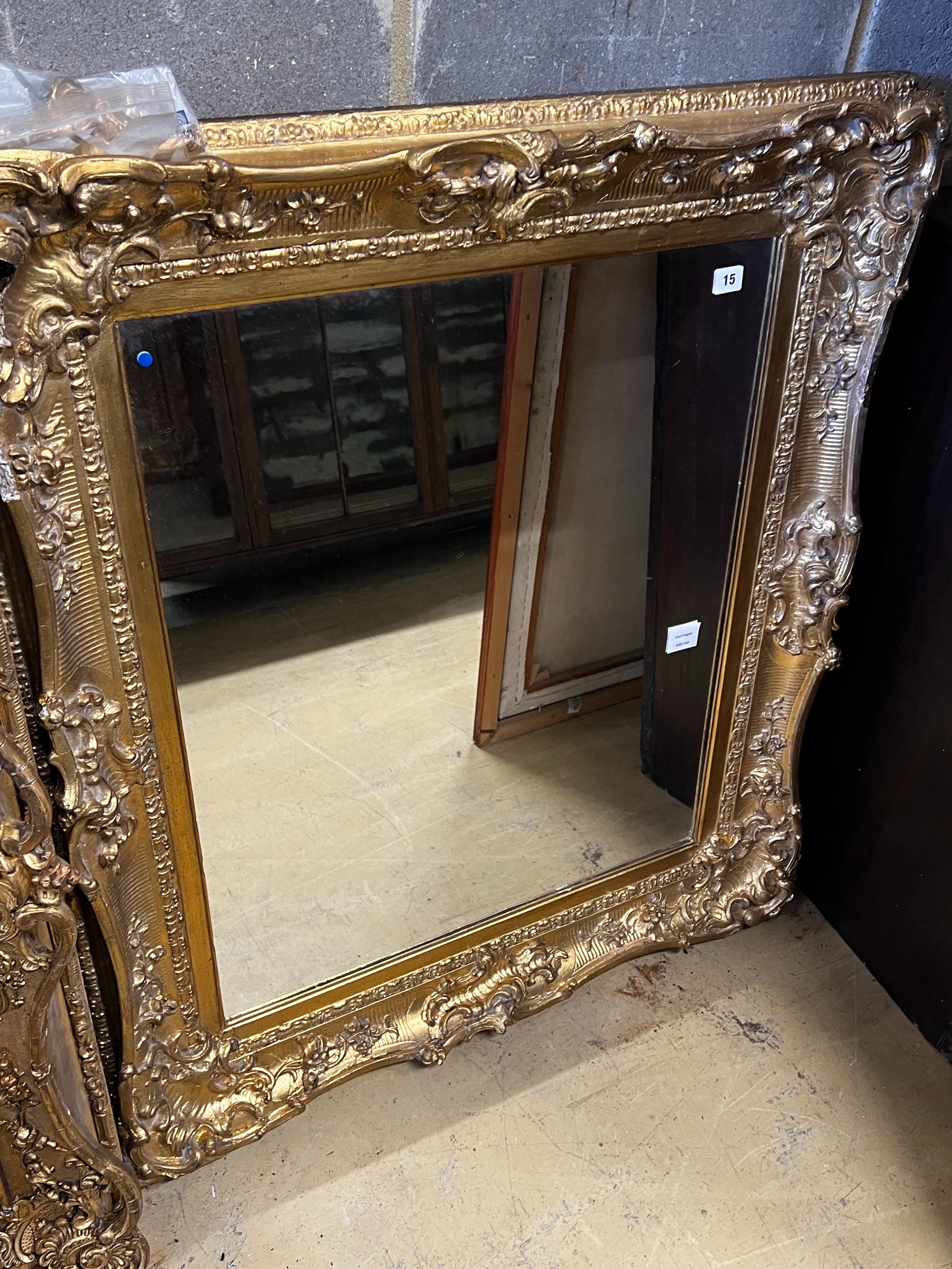 A Victorian rectangular giltwood and composition wall mirror, converted from a picture frame, width 88cm, height 101cm